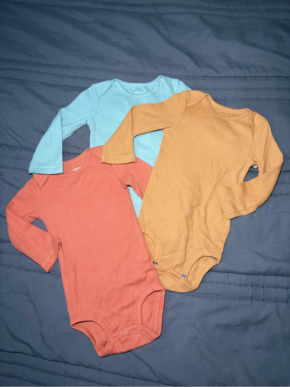 Carter’s Kids Long-Sleeve One-Piece Bodysuit Set - Blue, Coral, Mustard